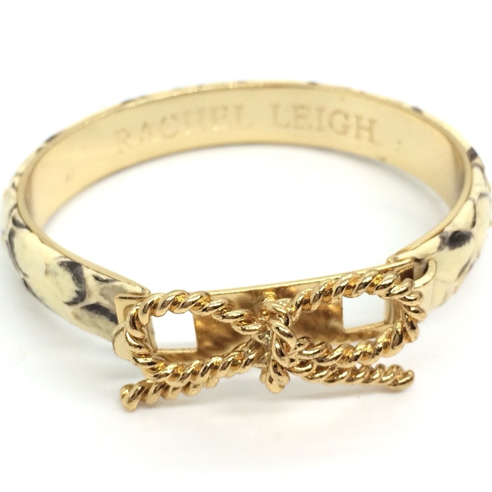 3/$30 RACHEL LEIGH FAUX SNAKE SKIN TEXTURED GOLD TONE BOW BUCKLE BANGLE BRACELET